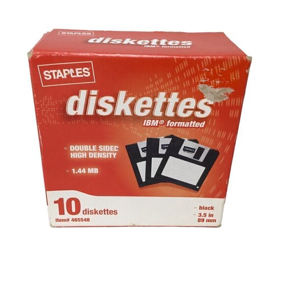 Vintage Staples 10 Pack Diskettes 3.5" 1.44 MB Disks New Sealed in Original Box - Picture 1 of 6